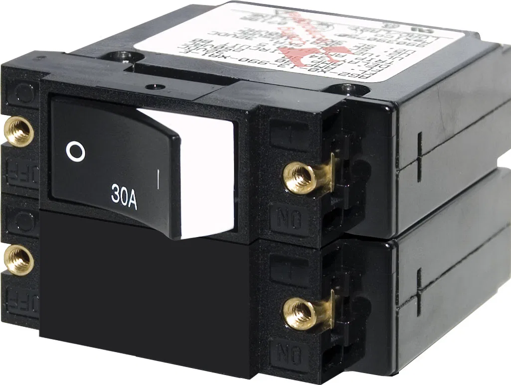 7574-BSS – BLUE SEA Circuit Breaker, 30 Amps/ 120/ 240 Volt AC/ 32 Volt DC Double Pole Magnetic Hydraulic Type Raised...